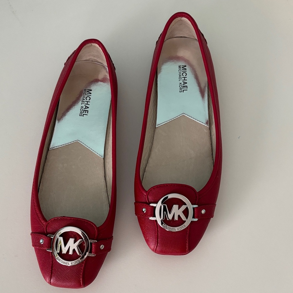 Michael Kors Red Leather Flats with Silver Accents